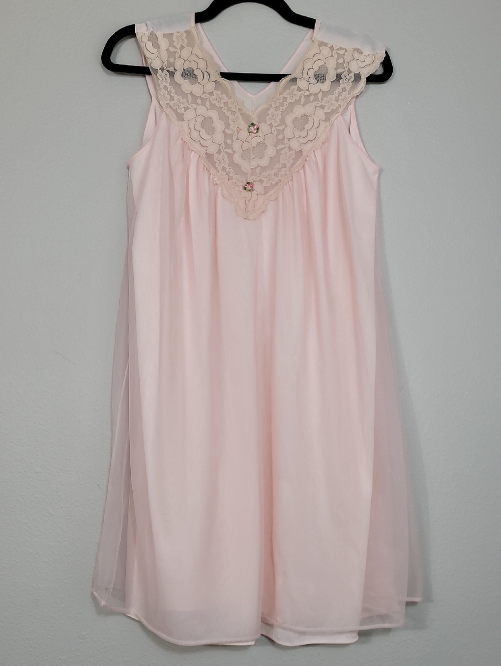 Vintage Aristocraft Nightie Dress Size M Light Pink Lace Trim Bridal Nylon Y2K